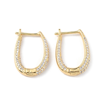 Clear Cubic Zirconia Teardrop Hoop Earrings, Brass Jewelry for Women, Cadmium Free & Lead Free, Real 18K Gold Plated, 24x16x3mm, Pin: 1mm