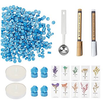 CRASPIRE DIY Paper Cards, with Stainless Steel Spoon, Candle, Sealing Wax Particles, Metallic Markers Paints Pens, Dried Flower Paper Cards, Royal Blue, 118x26x9mm, 1pc