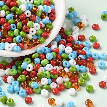 Opaque & Transparent & Metallic Colours Glass Seed Beads, Round Hole, Round, Deep Sky Blue, 4~4.5x2.5~3mm, Hole: 1.2~1.4mm, about 5769Pcs/pound