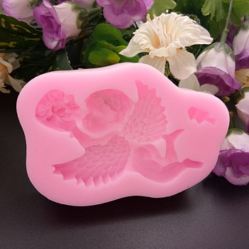 Angel Shape DIY Food Grade Silicone Molds, Fondant Molds, For DIY Cake Decoration, Chocolate, Candy, UV Resin & Epoxy Resin Jewelry Making, Random Single Color or Random Mixed Color, 90x63x16mm