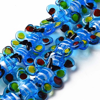 Handmade Lampwork Beads Strands, Butterfly, Dodger Blue, 18~20x23~24.5x8~9mm, Hole: 1.2mm, about 35pcs/strand, 19.49''(49.5cm)