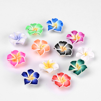 Handmade Polymer Clay 3D Flower Plumeria Beads, Mixed Color, 20x10mm, Hole: 2mm