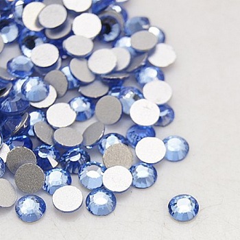 Faceted Glass Flat Back Rhinestone for Nail Art, Grade A, Back Plated, Half Round, Light Sapphire, 2.7~2.8mm, about 1440pcs/bag