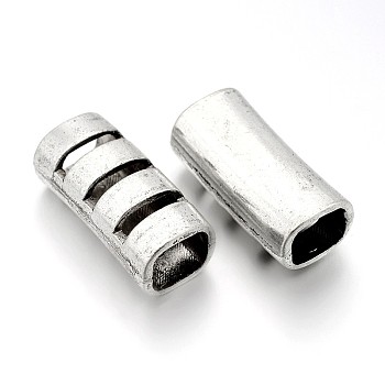 Tibetan Style Alloy Hollow Tube Beads, Antique Silver, 28x13x11mm, Hole: 8x9mm