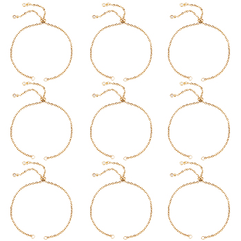 10Pcs Adjustable 304 Stainless Steel Cable Chain Slider Bracelet/Bolo Bracelets Making, with Brass Cubic Zirconia Charms, Golden, Single Chain Length: about 5-1/4 inch(13.3cm)