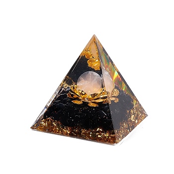 Orgonite Pyramid Resin Display Decorations, with Gold Foil and Natural Obsidian & Natural White Agate Chips Inside, for Home Office Desk, 50x50x51.5mm