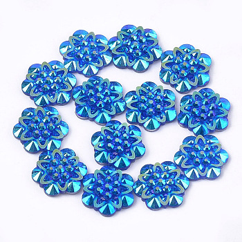 Resin Rhinestone Cabochons, Flower, Blue, 12x11x3mm