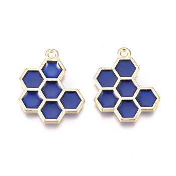 Alloy Pendants, with Enamel, Honeycomb, Golden, Dark Blue, 21x17x1.5mm, Hole: 1.6mm
