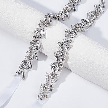 CHGCRAFT Crystal Rhinstone Bridal Belt for Wedding Dress, Exquisite Sash for Wedding Belt, Ribbon with Brass Rhinestone Beads, White, 110-1/4 inch(280cm), 1pc/box