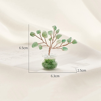 Natural Aventurine Chips Tree Decorations, Copper Wire Feng Shui Energy Stone Gift for Home Desktop Decoration, 65x63x25mm