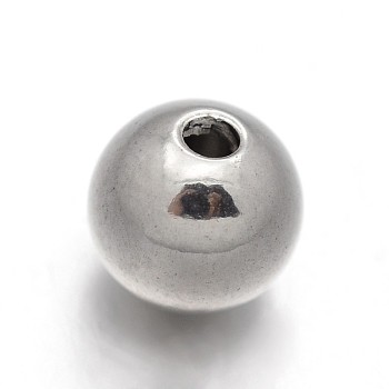 303 Stainless Steel Beads, Stainless Steel Color, Round, 8mm, Hole: 2mm