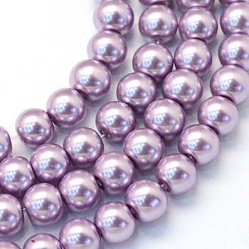 Baking Painted Pearlized Glass Pearl Round Bead Strands, Plum, 6~7mm, Hole: 1mm, about 145pcs/strand, 31.4 inch