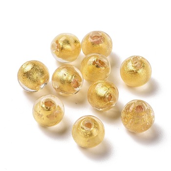 Handmade Gold Foil Lampwork Glass Beads, Round, Gold, 8mm, Hole: 1.4mm
