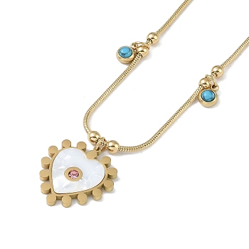 304 Stainless Steel Snake Chain Necklaces, Heart Pendant Necklaces, with Synthetic Turquoise Charms, Real 18K Gold Plated, Real 18K Gold Plated, 16.73 inch(42.5cm)