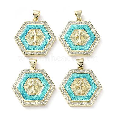 Real 18K Gold Plated Clear Hexagon Brass+Cubic Zirconia Pendants