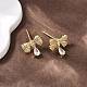Brass Micro Pave Clear Cubic Zirconia Bowknot Dangle Stud Earrings(EJEW-F400-14G)-3