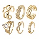 6Pcs 6 Styles Brass Micro Pave Clear Cubic Zirconia Cuff Rings(RJEW-LS0001-44G)-1