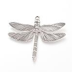 Tibetan Style Alloy Big Pendants, Dragonfly, Cadmium Free & Nickel Free & Lead Free, Antique Silver, 63.5x72x5.5mm, Hole: 3.5mm, about 70pcs/1000g(TIBE-S302-01AS-NR)