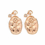Brass White Opal Rhinestone Pendants, Birth Flower Charms, Nickel Free, Oval with Star, Real 18K Gold Plated, April Daisy, 23x13x2mm, Hole: 3mm, Star: 9x4x1mm(X-KK-S364-217)