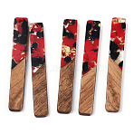 Transparent Resin & Walnut Wood Big Pendants, with Gold Foil, Rectangle Charms, Crimson, 51.5x7.5x3mm, Hole: 1.8mm(RESI-TAC0017-42G)
