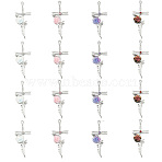 16Pcs 4 Colors Alloy Resin Pendants, Cross with Rose Charm, with Rhinestone, Mixed Color, 47x19.5x6.5mm, Hole: 1.2mm, 4pcs/color(FIND-CJ0005-80)