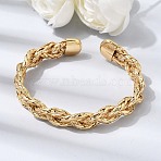Brass Braided Rope Cuff Bangles for Women, Long-Lasting Plated, Cadmium Free & Lead Free, Rack Plating, Real 18K Gold Plated, Inner Diameter: 1.97x2.09 inch(5x5.3cm)(KK-CBACA61-01G)