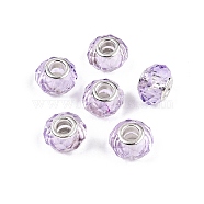 Baking Paint Transparent Glass European Beads, Large Hole Beads, with Brass Cores, Faceted, Rondelle, Lavender, 13.5~14x9~9.5mm, Hole: 5mm(GPDL-N004-C14mm-B04)