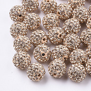 Handmade Polymer Clay Rhinestone Beads, Round, Pave Disco Ball Beads, Light Peach, PP13(1.9~2mm), 7 rows rhinestone, 11.5~12mm, Hole: 1.4mm(RB-S250-12mm-A7)