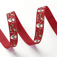 Polyester Grosgrain Ribbon, Christmas Theme, for Jewelry Making, Red, 3/8 inch(10mm), 100yards/roll(91.44m/roll)(SRIB-I004-12M)