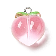 Transparent Resin Pendants, with Platinum Tone Iron Findings, Peach, Pink, 20x17x12.5mm, Hole: 2mm(RESI-C020-01P)