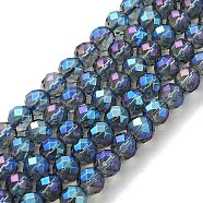 Electroplated Synthetic Quartz Crystal Beads Strands, Faceted, Round, Blue Plated, 6mm, Hole: 1mm, about 63~66pcs/strand, 15.16''~15.35''(38.5~39cm)(G-Z038-A02-01FR-1)