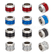 12Pcs 4 Colors 304 Stainless Steel Beads, with Fiber, Large Hole Beads, Column with Basket Weave Pattern, Stainless Steel Color, Mixed Color, 10x8mm, Hole: 6mm, 3pcs/color(STAS-UN0047-89)