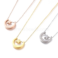 304 Stainless Steel Pendant Necklaces, for Valentine's Day, with Lobster Claw Clasps, Moon with Star, Word Love, Mixed Color, 16-1/8 inch(41cm)(NJEW-I240-09)