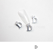 Alloy Rhinestone Cabochons, Nail Art Decoration Accessories, with Jump Ring, Letter, Platinum, Letter.D, 11~14x5~12mm(MRMJ-T056-93P-D)