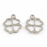201 Stainless Steel Flower Charms, Stainless Steel Color, 12x10x1mm, Hole: 1mm(STAS-R064-29)