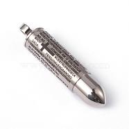 304 Stainless Steel Message Pointed Pendants, Bullet with Spanish Lord's Prayer, Openable, Stainless Steel Color, 45.5x10mm, Hole: 5mm(STAS-K095-51P)