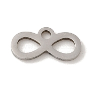 201 Stainless Steel Charms, Laser Cut, Infinity Charm, Stainless Steel Color, 6x12x1mm, Hole: 1.6mm(STAS-E217-13P)