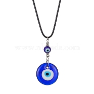 Evil Eye Lampwork Pendant Necklace, with Waxed Polyester Cords, Platinum, 17.72 inch(45cm)(NJEW-JN04504-02)