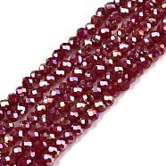 Electroplate Glass Beads Strands, Opaque Solid Color, AB Color Plated, Faceted, Rondelle, Brown, 2.3~2.7x2mm, Hole: 0.4mm, about 150~155pcs/strand, 32~33cm(EGLA-A044-P1mm-B02)