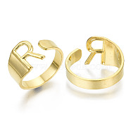 Alloy Cuff Finger Rings, Cadmium Free & Nickel Free & Lead Free, Alphabet, Golden, Letter.R, US Size 8(18.1mm)(RJEW-S038-195R-G-NR)