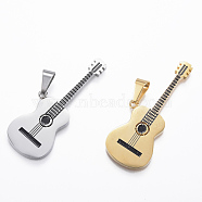 304 Stainless Steel Big Pendants, with Enamel, Guitar, Mixed Color, 50x19x2.5mm, Hole: 9x5mm(STAS-K151-02)