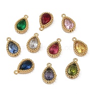 Ion Plating(IP) 304 Stainless Steel Micro Pave Cubic Zirconia Charms, Real 18K Gold Plated, Teardrop Charm, Mixed Color, 10.5x6.5x3mm, Hole: 0.9mm(STAS-K256-20G)