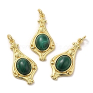 Natural Malachite Pendants, Teardrop Charms with Rack Plating Platinum Tone Brass Findings, Cadmium Free & Lead Free, 30x14.5x5.7mm, Hole: 2.7mm(G-C096-03G-07)