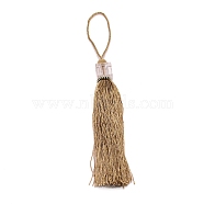 Polyester Tassel Pendant Decorations, with Transparent Cube Beads, Tan, 248x18mm(AJEW-WH0263-12C)