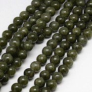 Natural Yellow Jade Beads Strands, Dyed, Round, Dark Olive Green, 8mm, Hole: 1mm, about 50pcs/strand, 15.75 inch(G-G598-8mm-YXS-26)