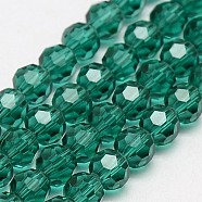 Glass Beads Strands, Faceted(32 Facets), Round, Teal, 8mm, Hole: 1.5mm, about 66~67pcs/strand, 15.12 inch~15.35 inch(38.4~39cm)(EGLA-J042-8mm-13)