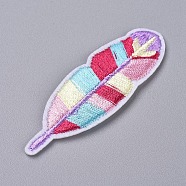 Computerized Embroidery Cloth Iron on/Sew on Patches, Costume Accessories, Appliques, for Backpacks, Clothes, Feather, Colorful, 60x20x1.5mm(DIY-G015-12)