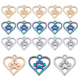 30Pcs 3 Colors Alloy Pendants, Heart with Paw Print Charms, Mixed Color, 17.5x17x1.5mm, Hole: 1.8mm, 10pcs/color(FIND-GA0005-50)