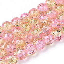 1Strand Two Tone Transparent Crackle Glass Round Beads Strands, Pearl Pink, 8mm, Hole: 1.3~1.6mm, 31.4 inch(X-CCG-Q002-8mm-03)