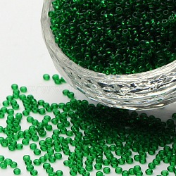 12/0 Grade A Round Glass Seed Beads, Transparent Colours, Green, 12/0, 2x1.5mm, Hole: 0.8mm, about 30000pcs/bag(SEED-Q006-F22)